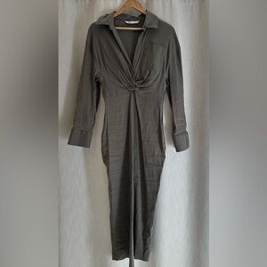 Zara button up linen blend olive green Women's Dress